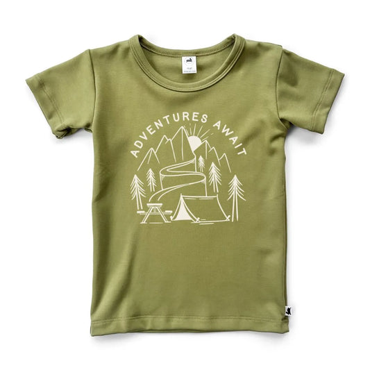 Unleash Your Adventurous Spirit with the 'Adventures Await' Bamboo Slim Fit T-shirt | Moss