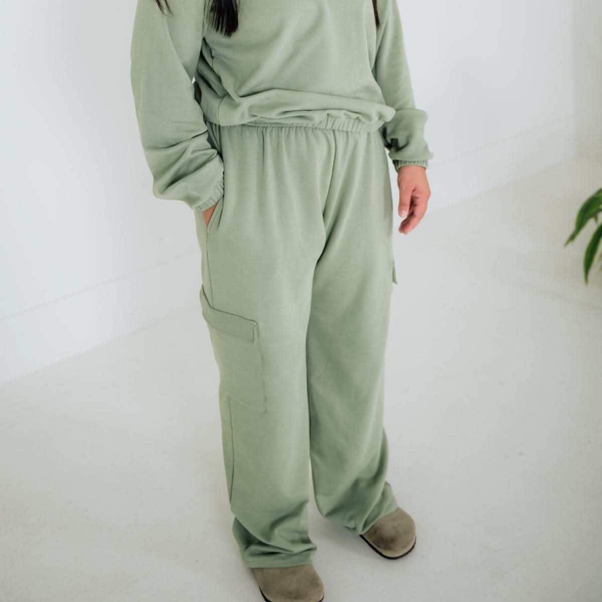 Ladies' Bamboo Fleece Cargo Pants | Sage