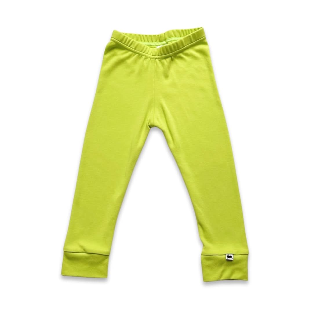 Lime green youth leggings from Youth Bamboo Leggings collection for stylish baby clothes Canada