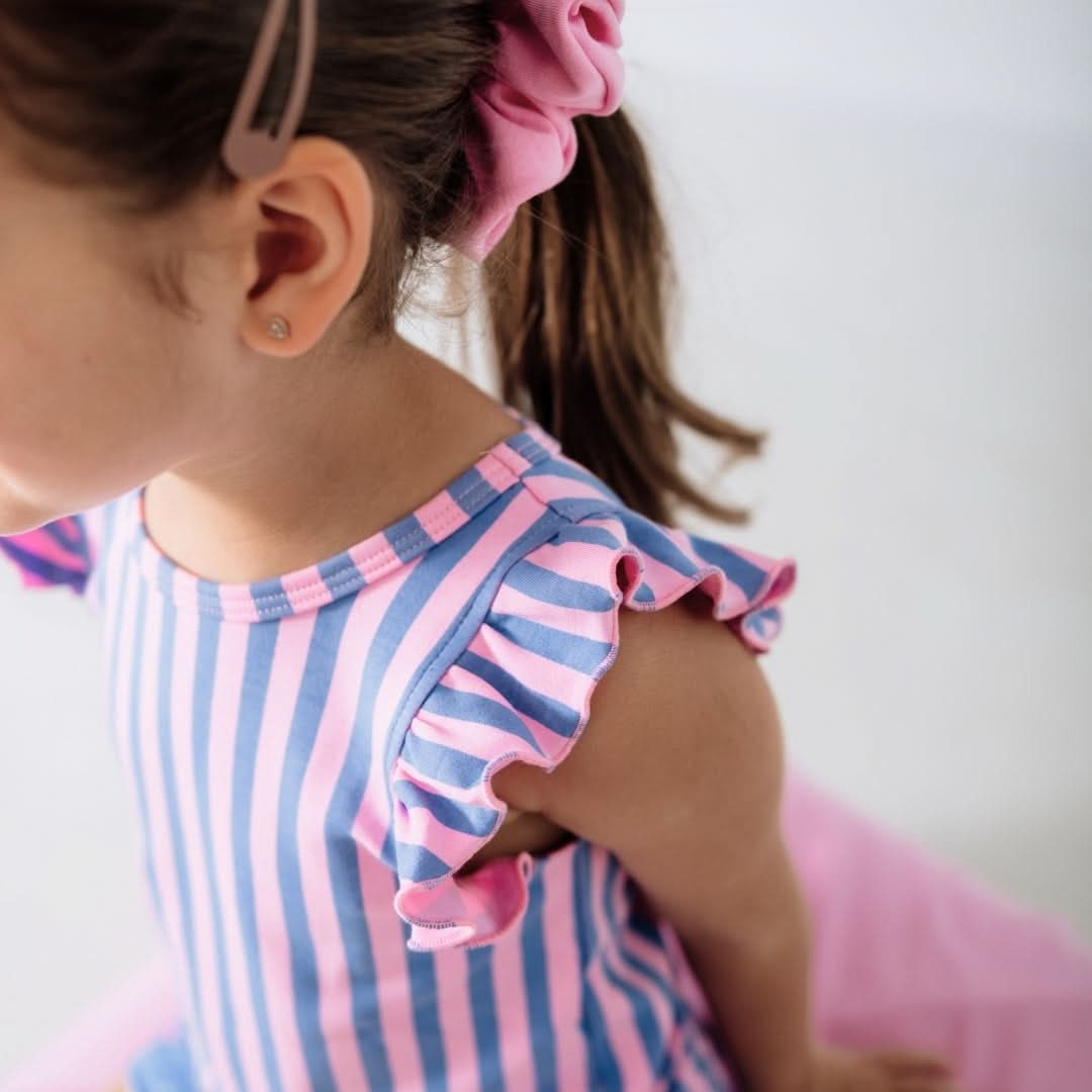 Kids' Bamboo Ruffle Shoulder Tank | Parlour Stripe - additional view