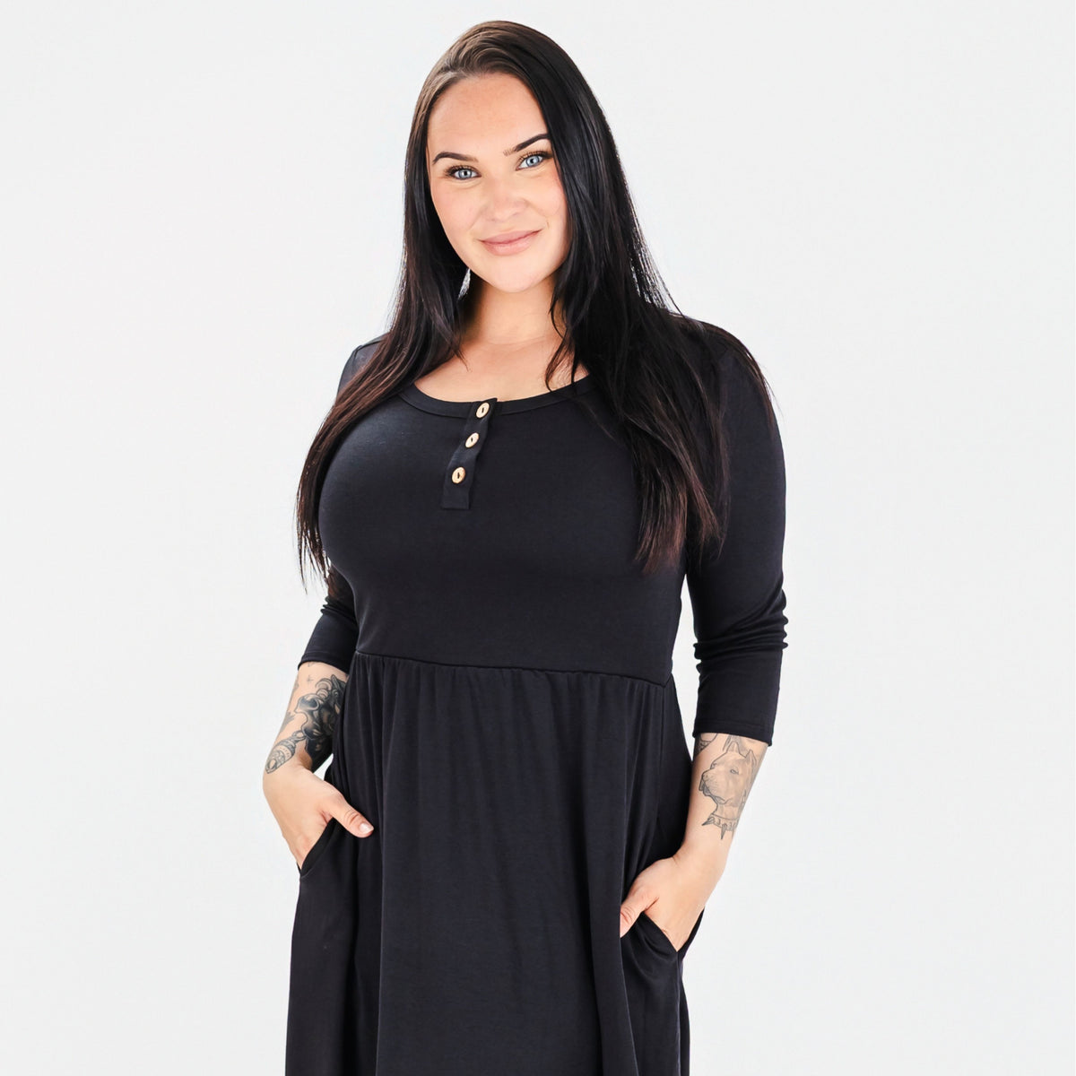 Ladies Bamboo 3/4 Sleeve Esme Dress | Black
