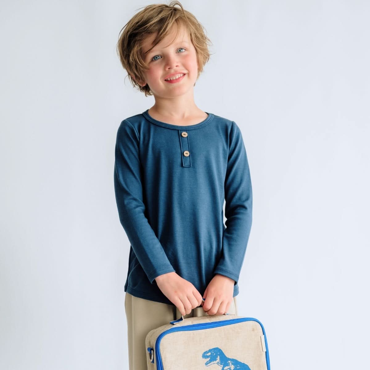 Kids' Bamboo Henley Long-Sleeve Shirt | White - additional view