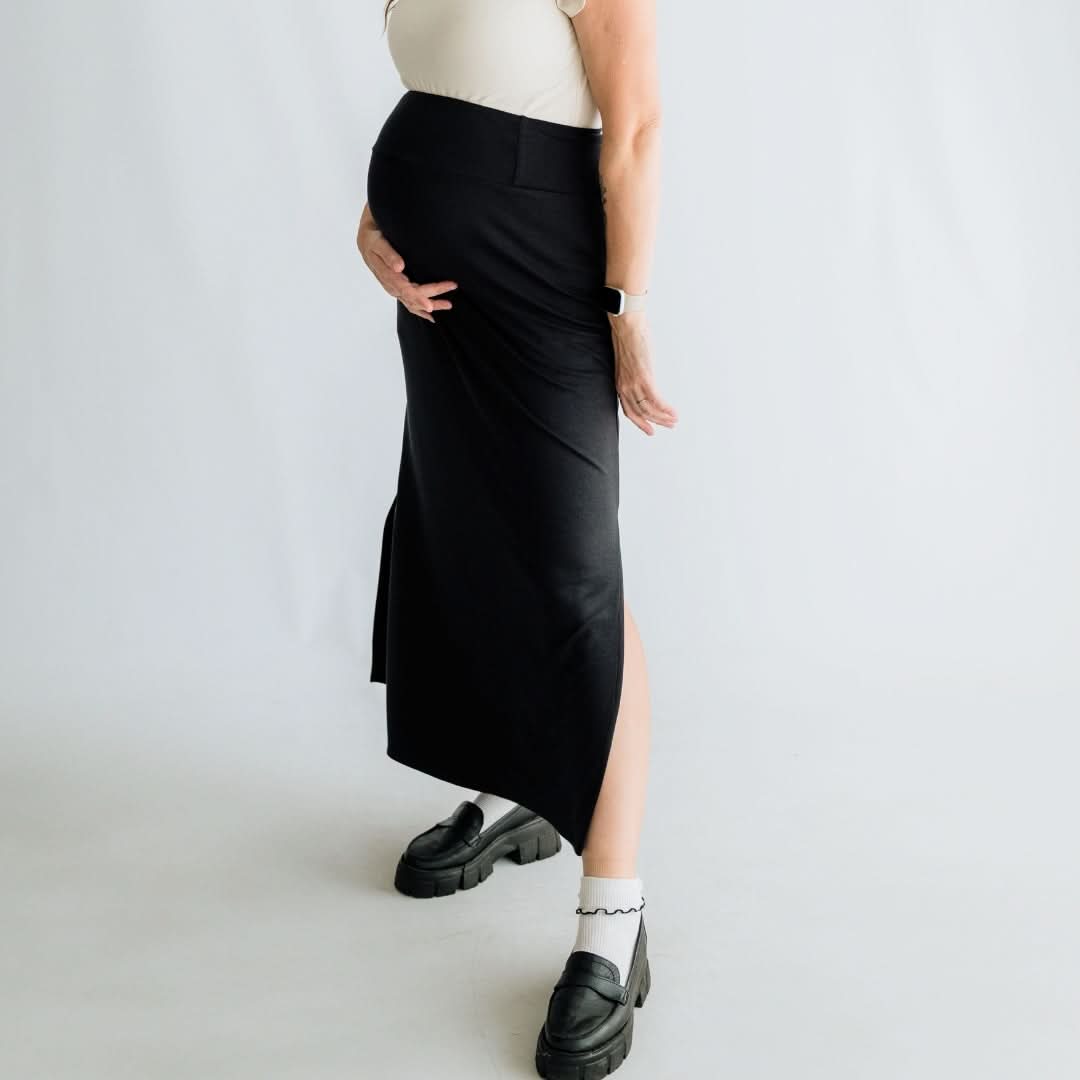 Ladies Side-Slit Bamboo Maxi Skirt | Black - additional view