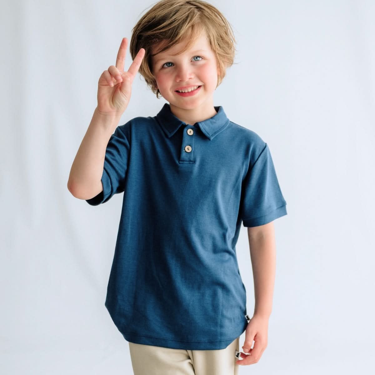 Kids' Bamboo Polo Shirt | Powder Blue - additional view