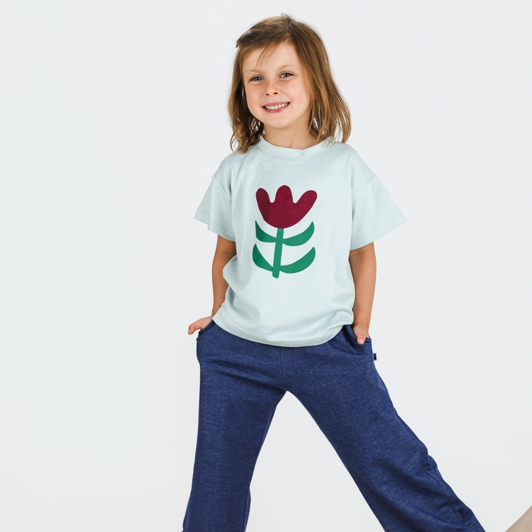 Youth Bamboo Graphic Boxy T-Shirt | Wonder Bloom on Misty Blue