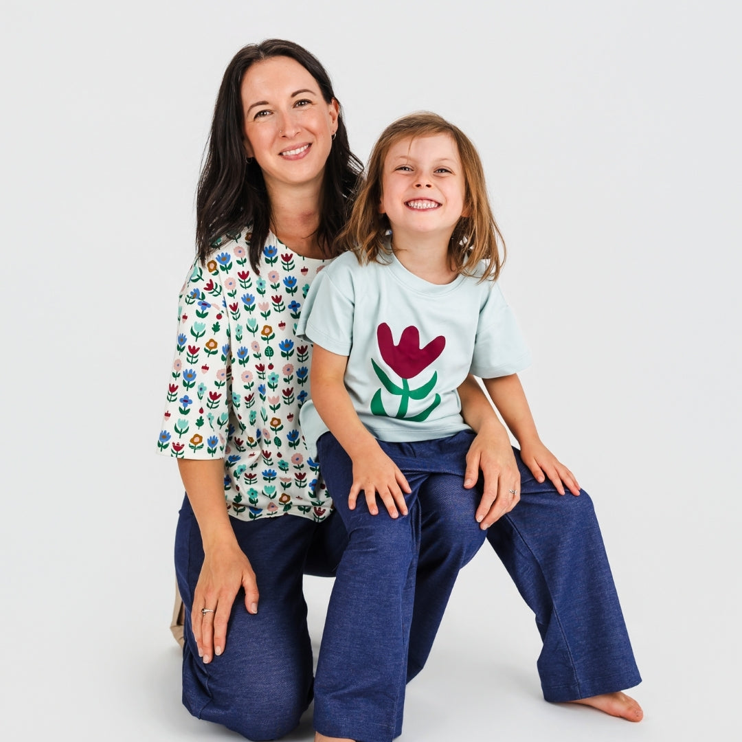 Kids' Bamboo Graphic Boxy T-Shirt | Wonder Bloom on Misty Blue