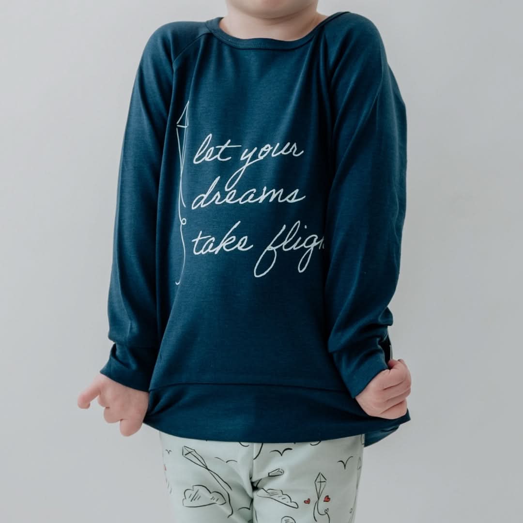 Youth Bamboo Graphic Raglan Pullover | Let Your Dreams Take Flight On Navy
