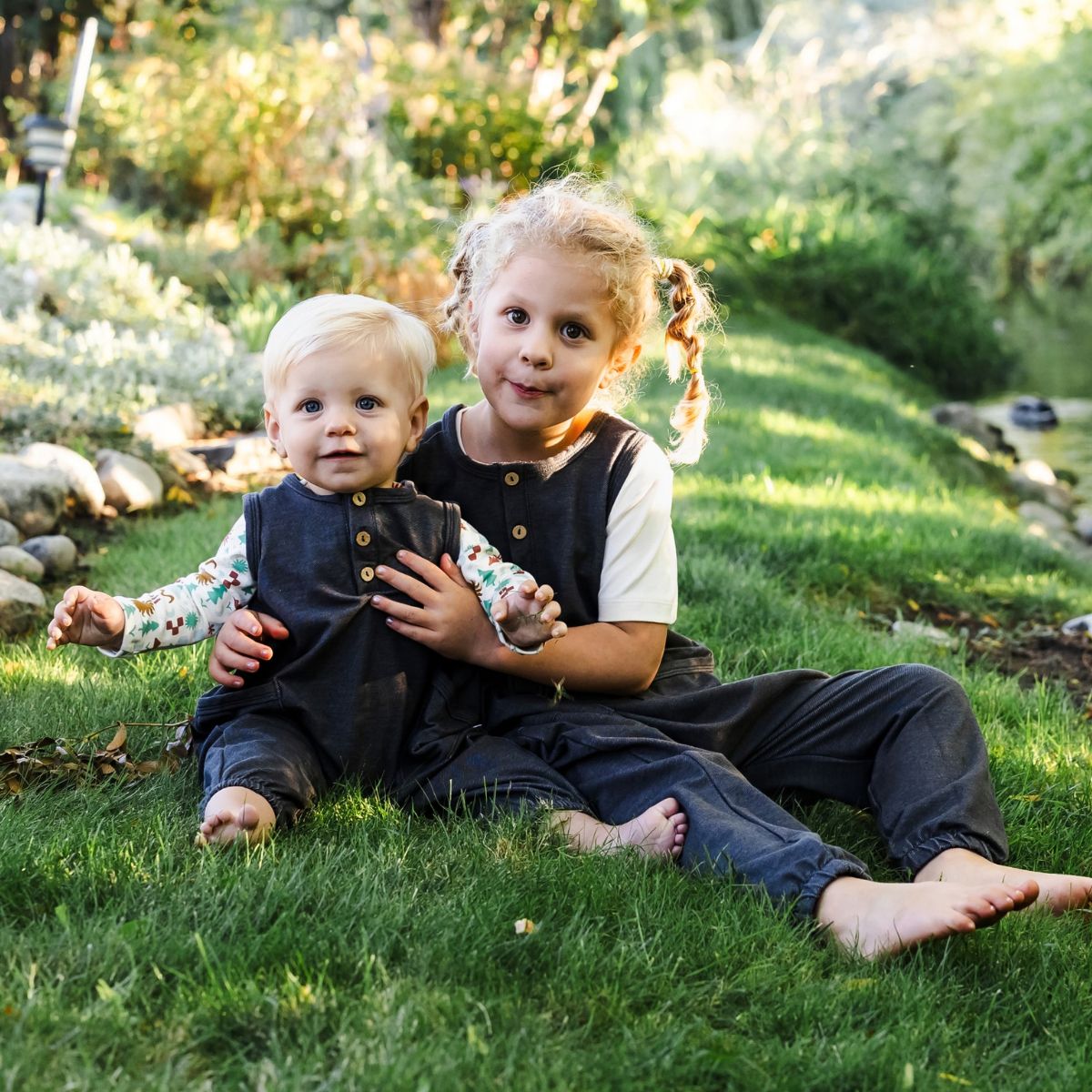 Kids' Bamboo Terry Denim Romperall | Charcoal Denim