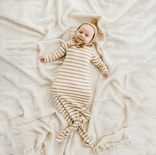 Baby Bamboo Knotted Gown | Honey Stripe