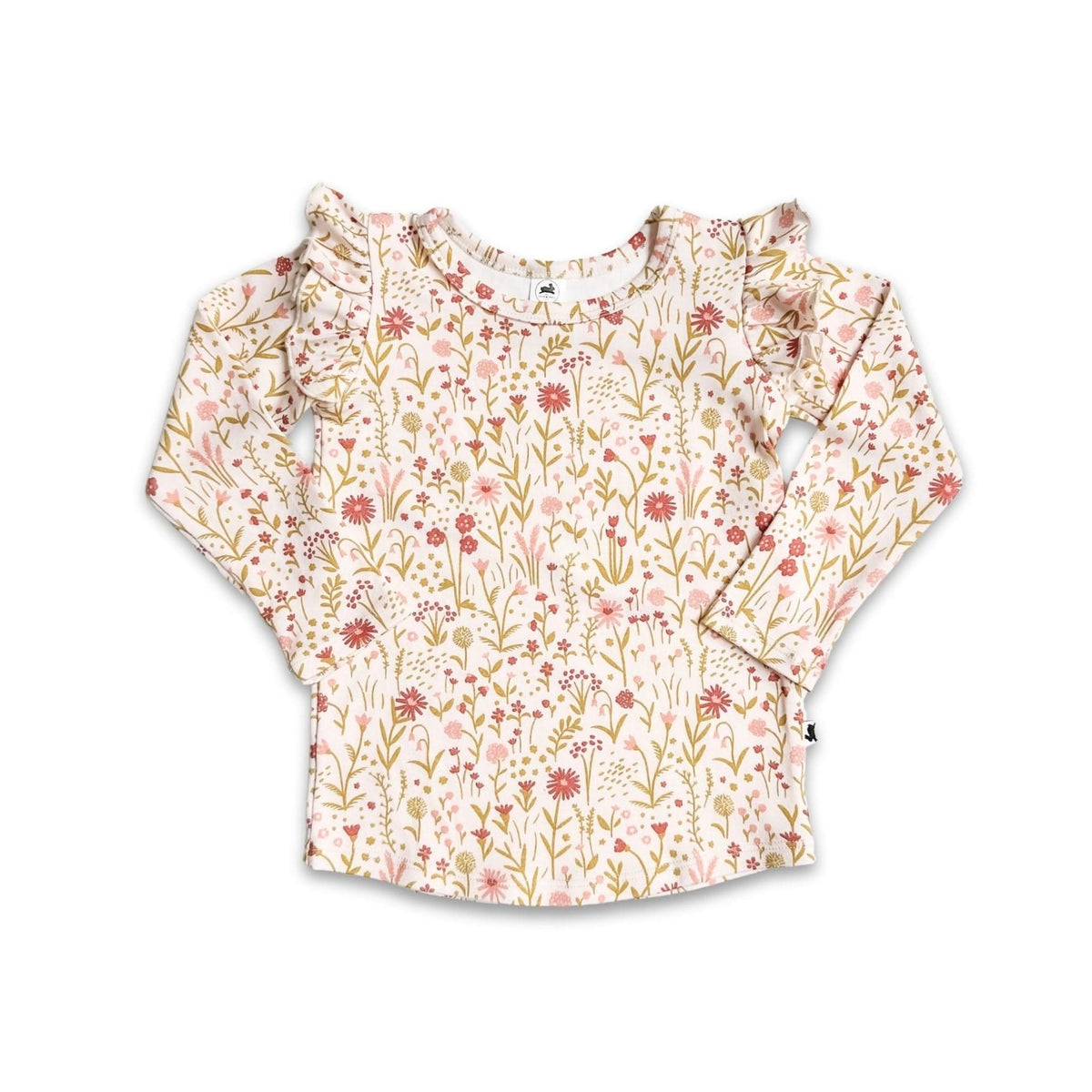 Girls Bamboo Ruffle Shoulder Long Sleeve Shirt - Meadow Muse - Little & Lively