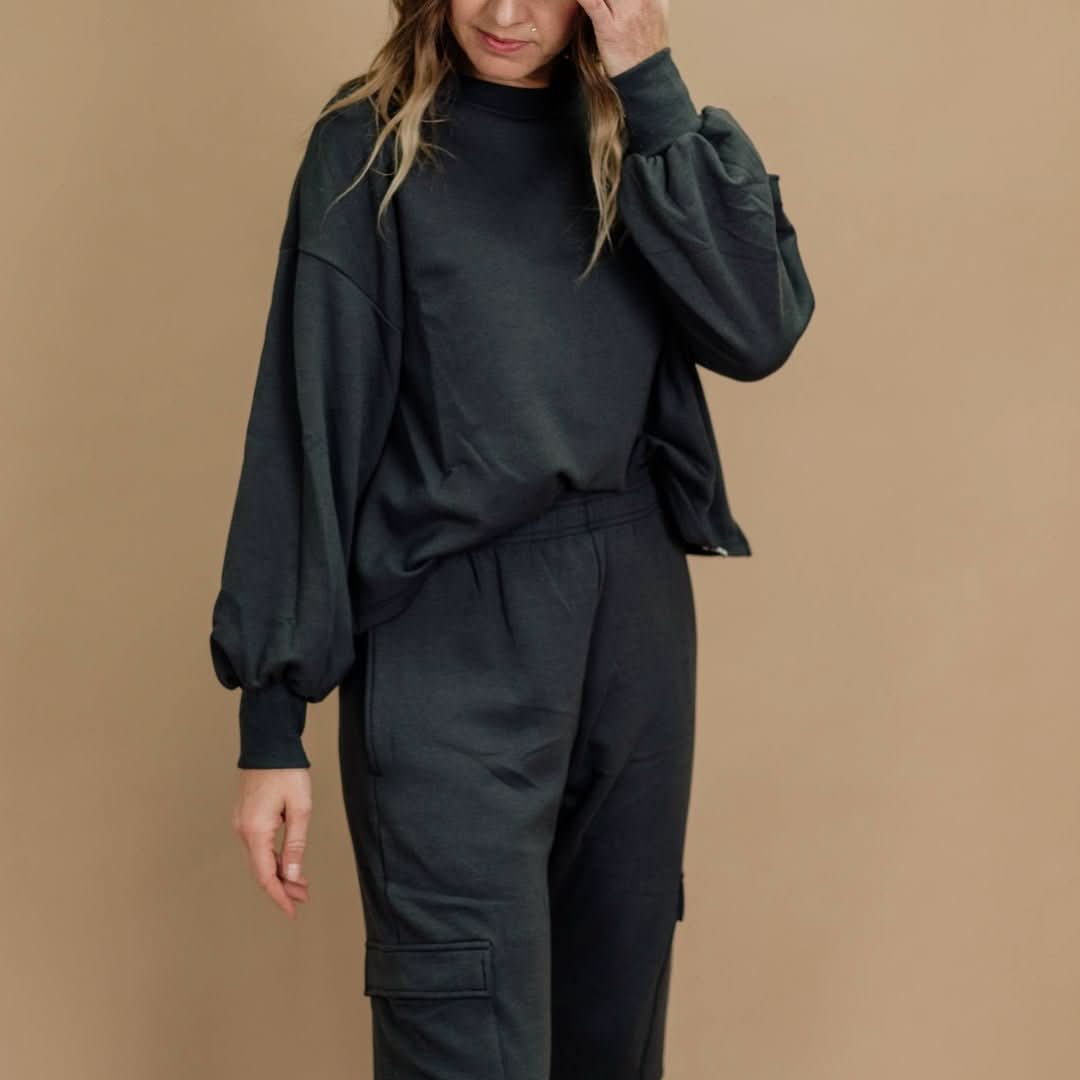 Ladies' Bamboo Fleece Cropped Pullover - Graphite - Little & Lively