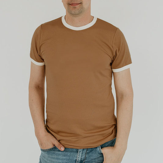 Adult Unisex Crewneck Ringer T-shirt | Caramel Men’s T-shirt Bamboo/cotton 2