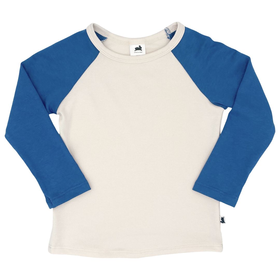 Baby/Kid's/Youth Baseball Raglan Shirt | Cream & Classic Blue, 0-6m