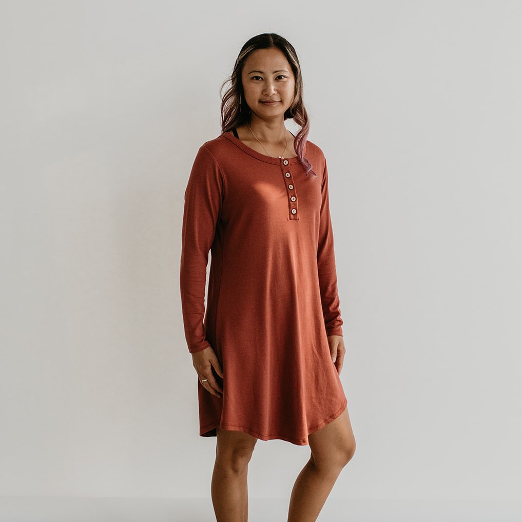 Women's Long Sleeve Nightgown | Burgundy