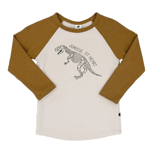 Unleash Your Inner Paleontologist with the 'Jurassic at Heart' Baseball Raglan Shirt