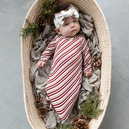 The Perfect Holiday Outfit: Introducing Our Baby Knotted Gown in Candy Cane Print