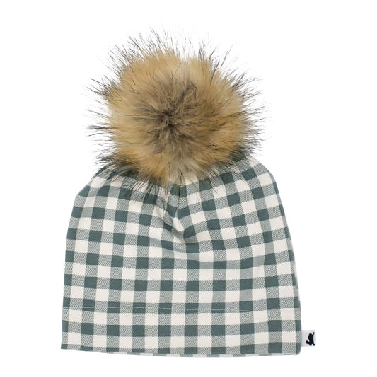 Accessorize Your Little One with the Cutest Pom Pom Beanie in Eucalyptus Gingham