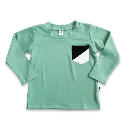 Kids’ Bamboo Long-Sleeve T-Shirt with Side Slits & Pocket | Spruce Green