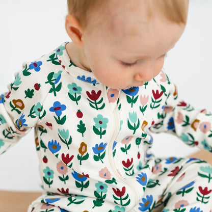 Bamboo Baby Zipper Footed Bodysuit | Block Floral