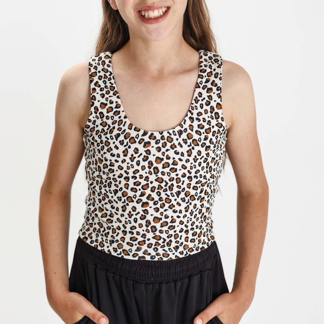Youth Bamboo Longline Bralette-Style Tank | Snow Leopard