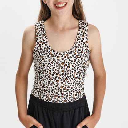 Youth Bamboo Longline Bralette-Style Tank | Snow Leopard