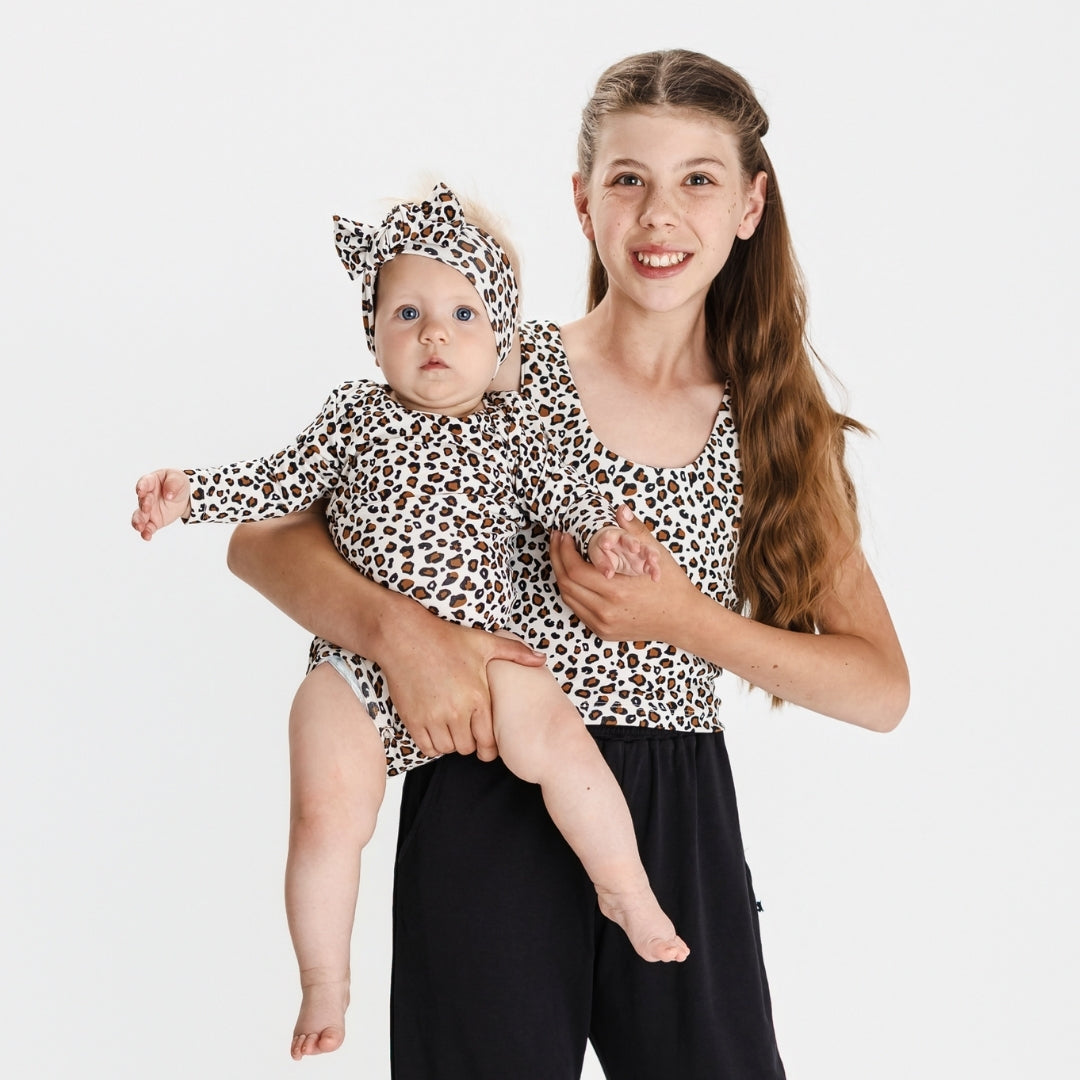 Youth Bamboo Longline Bralette-Style Tank | Snow Leopard