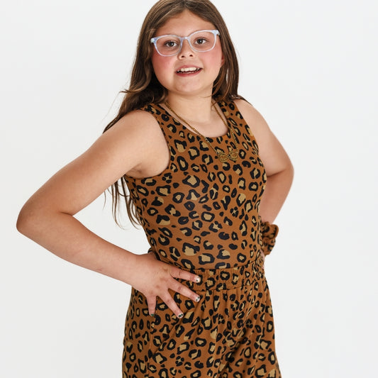 Youth Bamboo Longline Bralette-Style Tank | Bronze Leopard