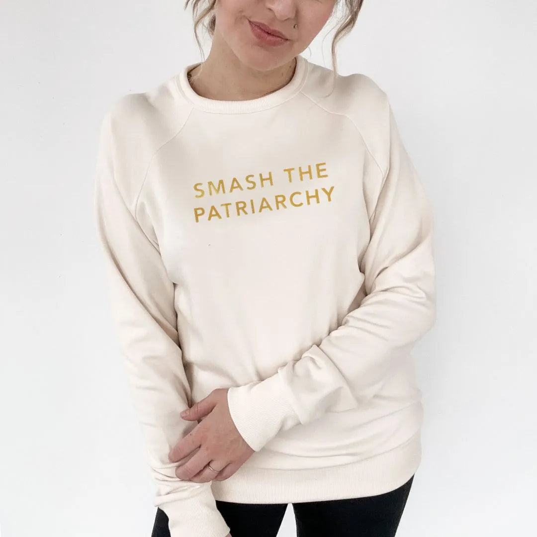 Adult Unisex 'Smash the Patriarchy' Bamboo Fleece-lined Pullover | Cream