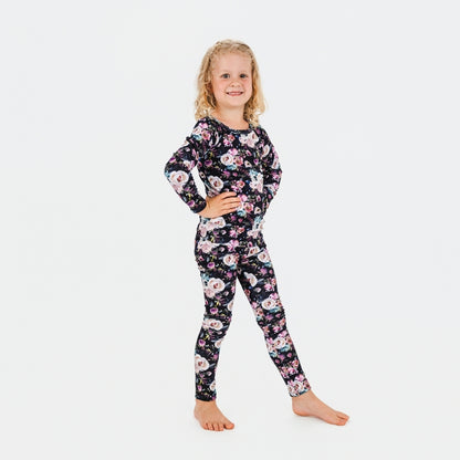 Kids' 2-Piece Bamboo Long Sleeve Snug-Fit Lounge Set | Watercolour Floral
