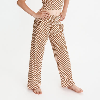 Youth Bamboo Wide Leg Pants | Blush Checkers