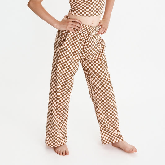 Youth Bamboo Wide Leg Pants | Blush Checkers