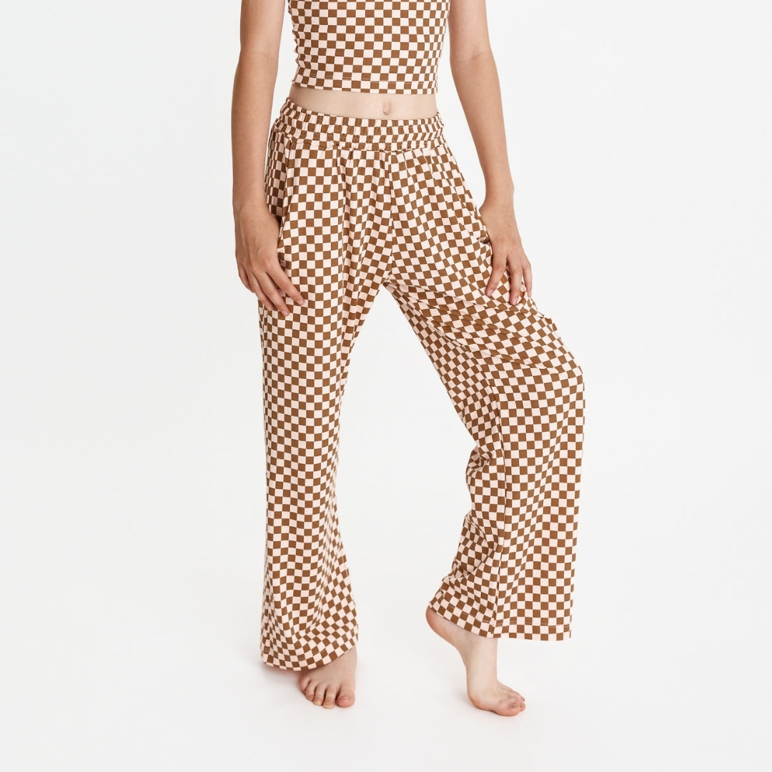 Youth Bamboo Wide Leg Pants | Blush Checkers