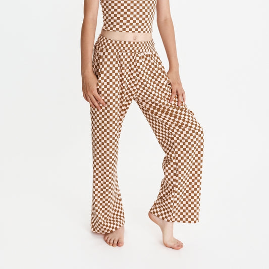 Youth Bamboo Wide Leg Pants | Blush Checkers