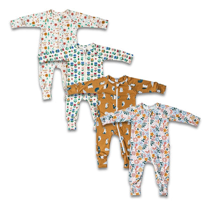 Bamboo Baby Zipper Footed Bodysuit | Block Floral