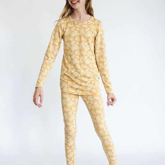 Youth 2-Piece Bamboo Long Sleeve Snug-Fit Lounge Set | Palm Fronds