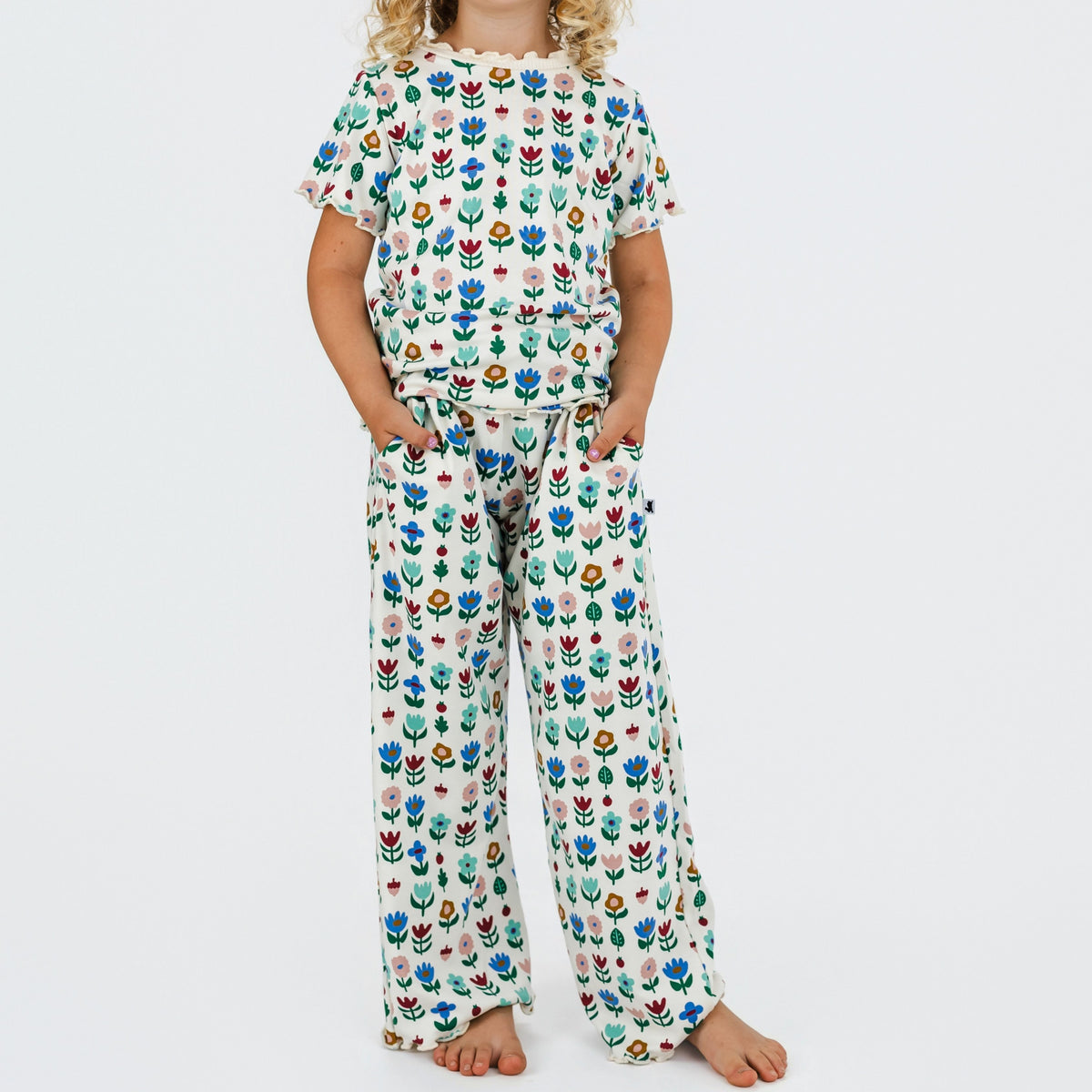 Youth Bamboo Lettuce Edge Pants | Block Floral