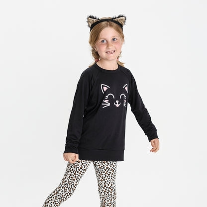 Youth Bamboo Graphic Raglan Pullover | Kawaii Kitty on Black