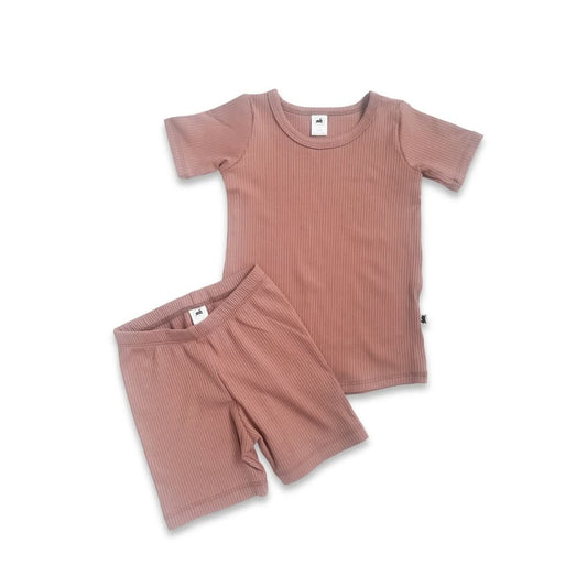 Kids' 2-Piece Bamboo Short Sleeve Snug-Fit Lounge Set | Terracotta Rib