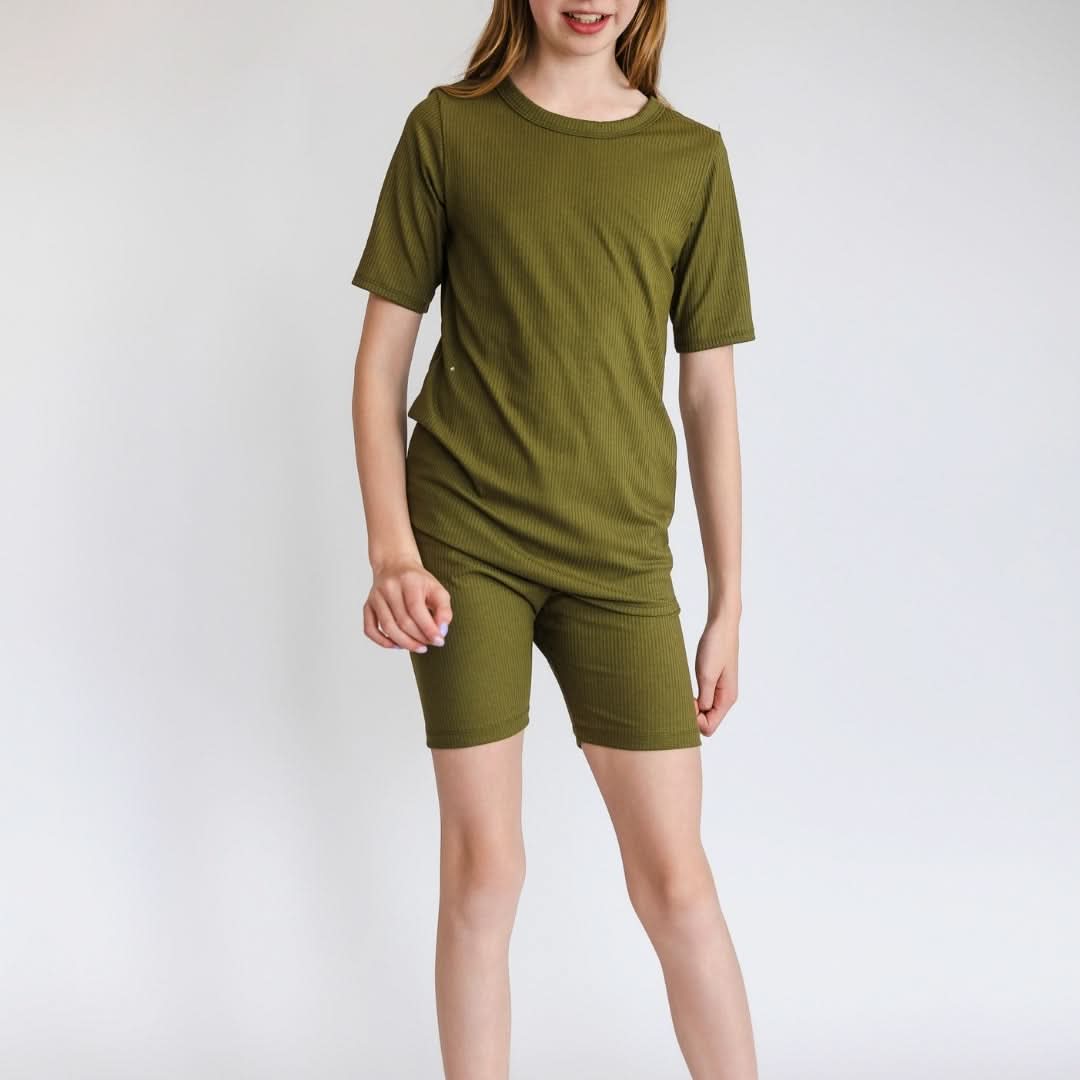 Youth 2-Piece Bamboo Short Sleeve Snug-Fit Lounge Set | Terracotta Rib