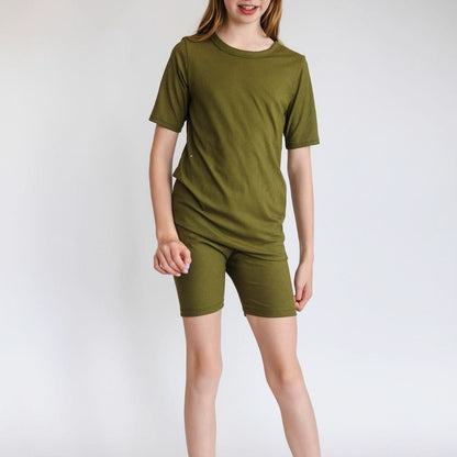 Youth 2-Piece Bamboo Short Sleeve Snug-Fit Lounge Set | Terracotta Rib