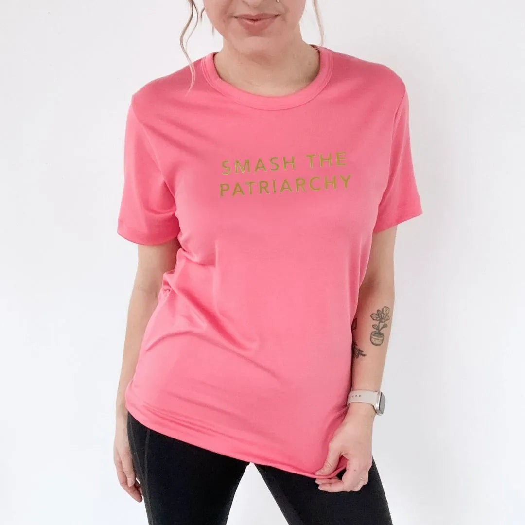 Adult Unisex 'Smash the Patriarchy' Bamboo T-Shirt | Flamingo Pink