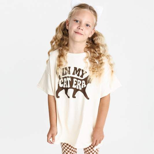 Youth Bamboo Oversize Graphic T-shirt | In My Cat Era in Cream