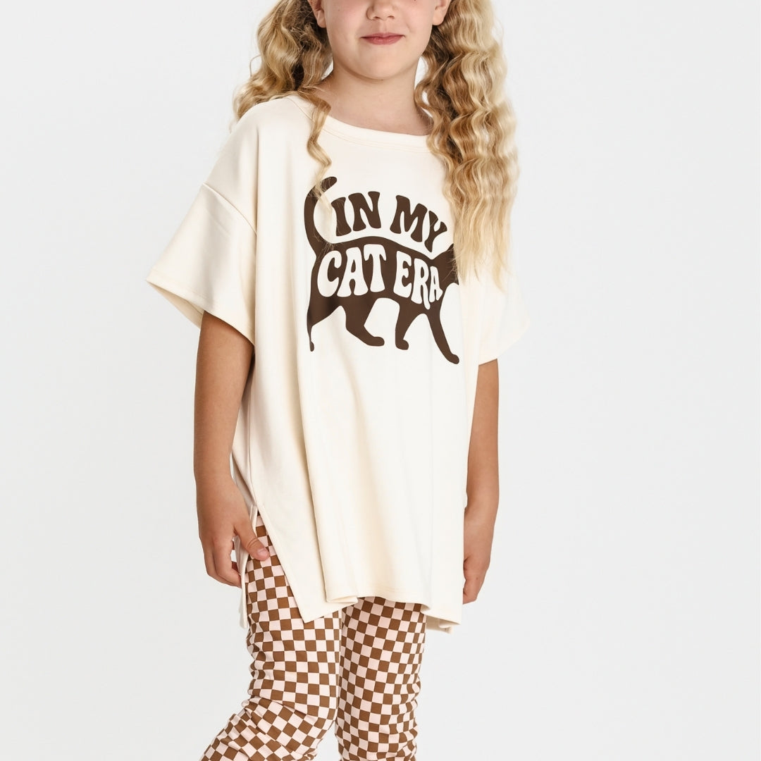Youth Bamboo Oversize Graphic T-shirt | In My Cat Era in Cream