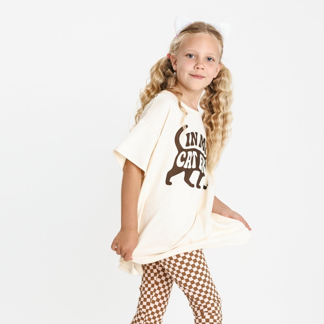 Youth Bamboo Oversize Graphic T-shirt | In My Cat Era in Cream