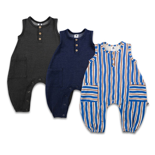 Baby Bamboo Terry Romperall with Snaps | Scandi Stripe