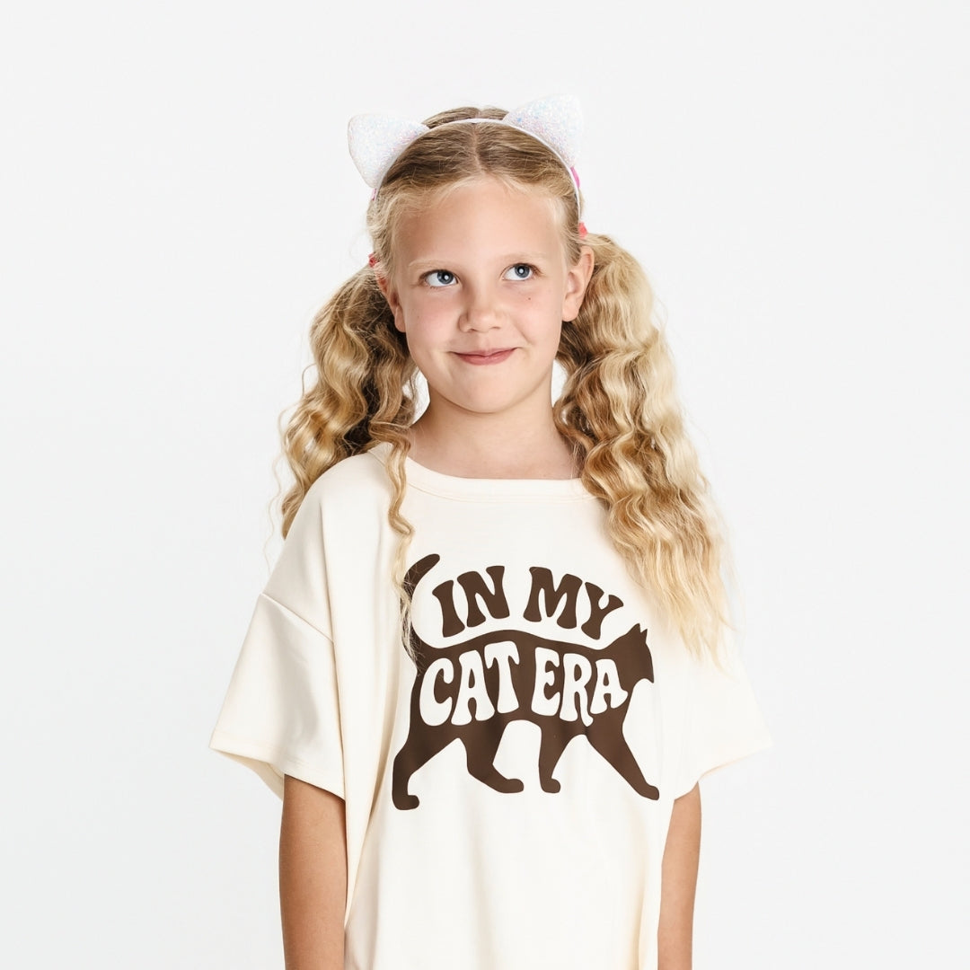 Youth Bamboo Oversize Graphic T-shirt | In My Cat Era in Cream