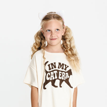 Youth Bamboo Oversize Graphic T-shirt | In My Cat Era in Cream