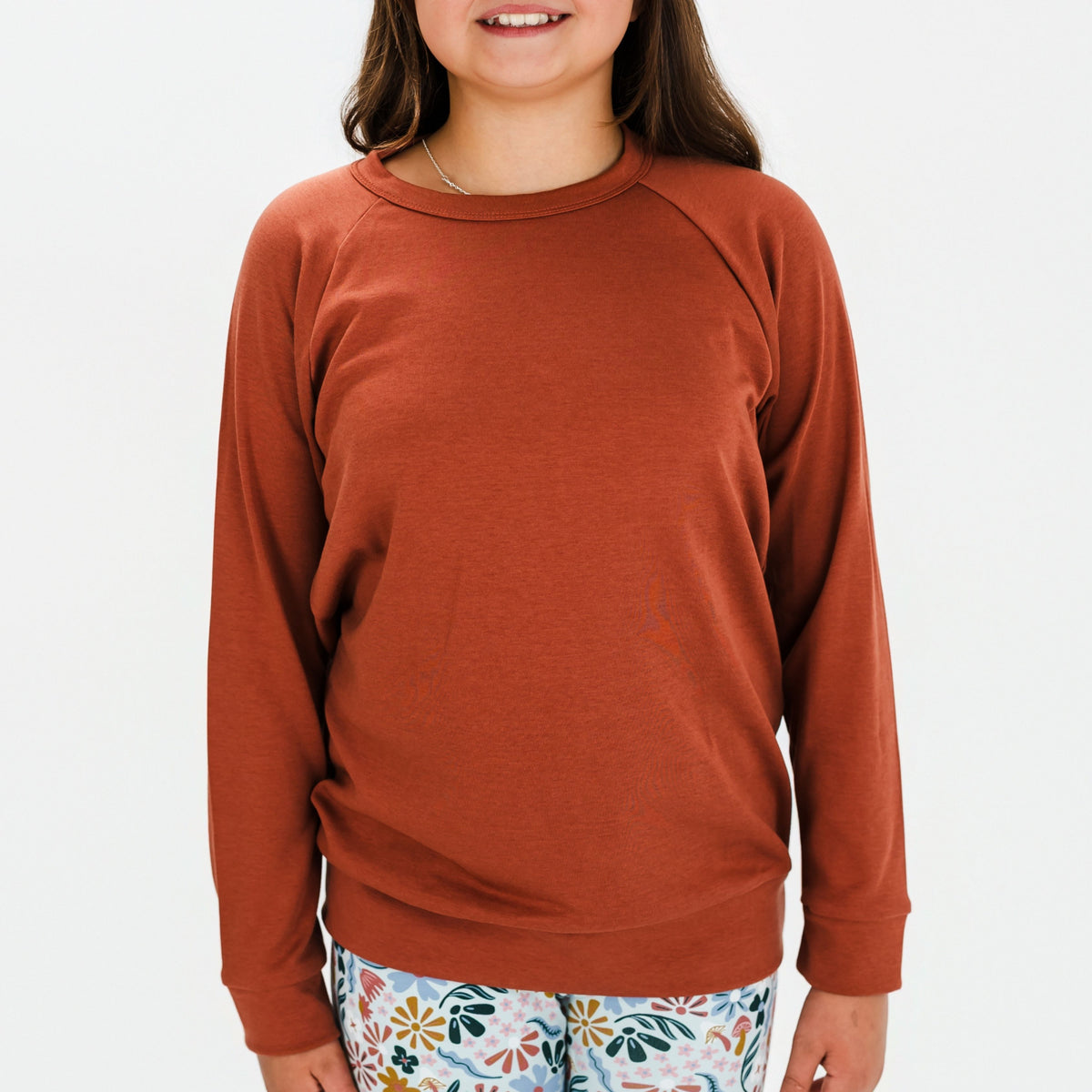 Youth Bamboo Raglan Pullover | Burnt Brick