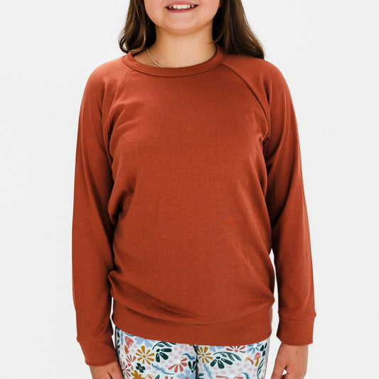 Youth Bamboo Raglan Pullover | Burnt Brick