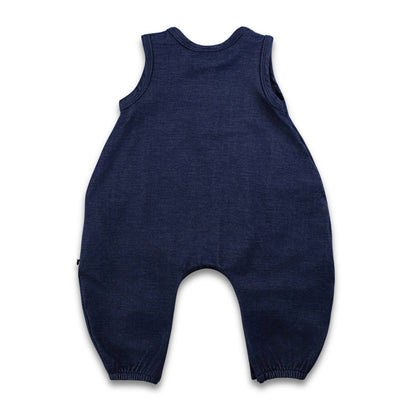 Baby Bamboo Terry Denim Romperall with Snaps | Blue Denim